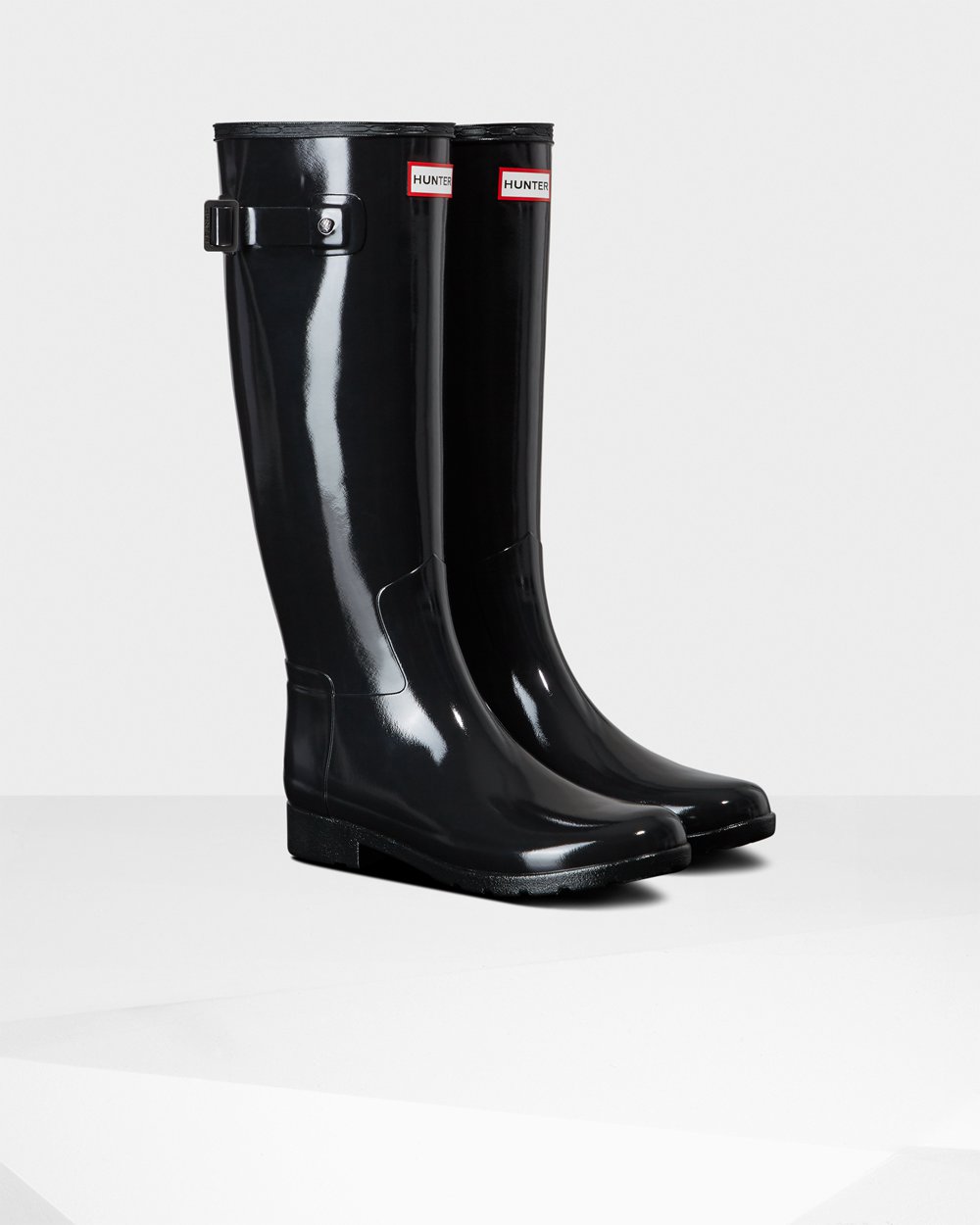 Botas de Lluvia Altas Hunter Mujer - Refined Slim Fit Gloss - Negros - NXTGFDK-49